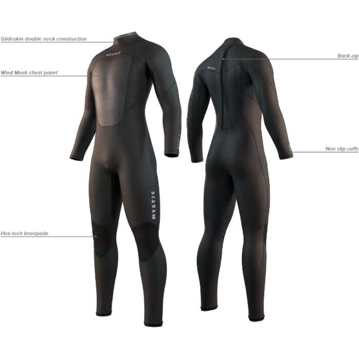 2025 Mystic Mens Brand 3/2mm Short Arm Back Zip Flatlock Wetsuit 35000.250033.900 - Black